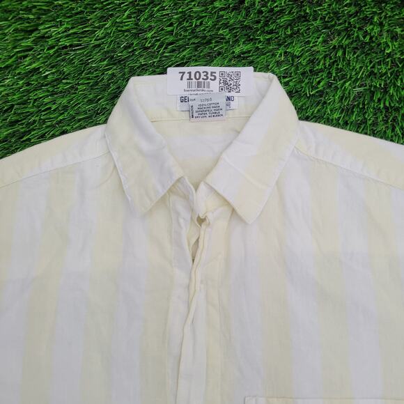 Vintage 90s GUESS Stripes Button Shirt Womens L 21x29 White Yellow - Picture 3 of 13